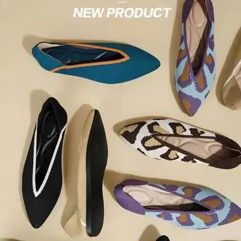 Мода Остроконечные балетки 2024 Неглубокие леопардовые женские трикотажные удобные повседневные плоские женские мокасины Zapatos Zapatillas Mujer Platform 34 чёрный