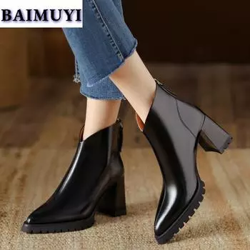 мода остроносые ботильоны на высоком каблуке женская обувь 2025 тренд зима молния сексуальные ботинки челси новая мода панк туфли-лодочки Mujer Botas 34 чёрный