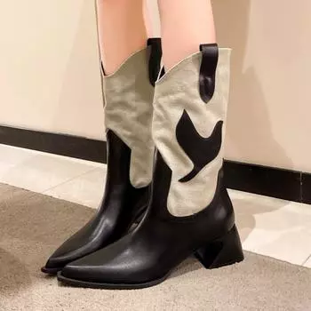 мода остроносые сапоги джинсовые женские туфли зимняя обувь сексуальные бедра высокие каблуки высокие сексуальные сапоги-женщины пуанты ковбой выше колена 35 чёрный
