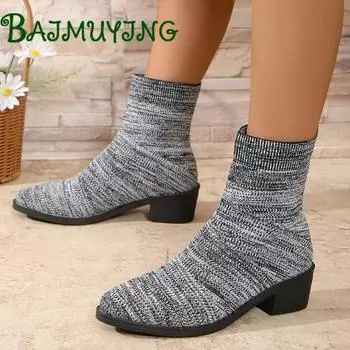 мода остроносые туфли на среднем каблуке женские носки сапоги модная обувь 2025 тренд элегантные зимние платья ботильоны новые туфли-лодочки повседневные женские ботинки 36 чёрный