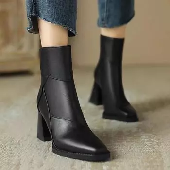 мода остроносые женские ботильоны челси на высоком каблуке зимняя мода массивные туфли 2024 зимние туфли-лодочки оксфорды новые женские туфли zapatos 35 чёрный