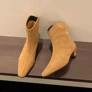 мода остроносые женские ботильоны челси замшевые туфли на плоской подошве 2024 зимняя дизайнерская новая прогулочная обувь уютное трендовое платье женские туфли 35