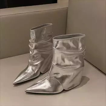 мода остроносые женские ботильоны роскошные высокие каблуки кожаные туфли зима 2025 тренд дизайнер новый готический челси вечеринка мода Botas Mujer 35 чёрный