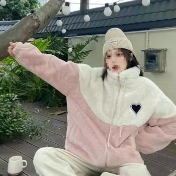 МОДА пальто из овечьей шерсти для девочек зима 2024 года, новая одежда для учеников средней школы в Корейском стиле, свободная одежда из утолщенного хлопка S синий