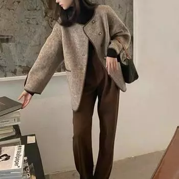 МОДА Пальто Майяра женское корейское пальто 2024 осень-зима свободный и тонкий повседневный французский топ Одежда S