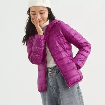 МОДА Пара пуховиков 90% белый утиный пух мужской женский такой же легкий тонкий корейский вариант с капюшоном короткая осень-зима легкая куртка M