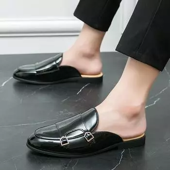 Мода PARZIVAL Мужские летние модные повседневные полуботинки мужские без застежек дышащие мокасины Hombre тапочки открытые кожаные туфли на низком каблуке мокасины 38 чёрный