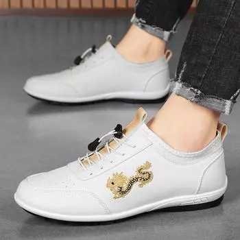 Мода PARZIVAL Новые мужские модные повседневные туфли из кожи Totem Нескользящая вулканизированная спортивная обувь Удобная плоская повседневная обувь без застежек 39 белый