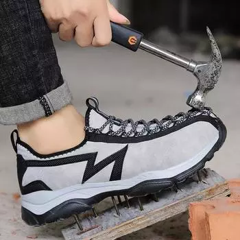 Мода PARZIVAL Высококачественная защитная обувь для мужчин Дышащие рабочие кроссовки со стальным носком Неразрушаемая обувь Антипрокольная рабочая обувь Спорт 38 темно серый