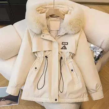 МОДА Pie Overcome Женская зимняя новая свободная одежда 2024 года с завязками на талии, утолщенная флисовая подкладка M чёрный