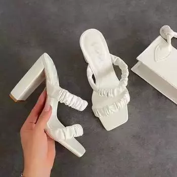 МОДА, пикантные дизайнерские модные плиссированные женские сандалии 2024 года, женские туфли-лодочки на высоком каблуке с открытым носком, модельная обувь для вечеринок, женские летние шлепанцы 35 чёрный