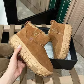 мода Платформа Ботильоны Зимние ботинки Женские туфли на плоской подошве Замшевые туфли на высоком каблуке Кроссовки Обувь Зима 2025 Тренд Спортивные кроссовки Дизайнер Botas Mujer 35 бежевый