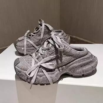 мода Платформа Женщины Кристалл Slingback Slipeprs Дизайнерские балетки Женщина Мюли Туфли на шнуровке 2024 Тенденция Новое Осеннее Платье Женские Шоссуры 35 чёрный