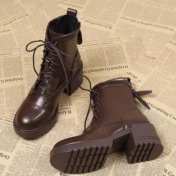 мода Платформа Женские Ботильоны Каблуки Обувь Зимняя Мода Новые Кожаные Ботинки Женщины 2024 Тренд Зимние Ботинки Платье Mujer Chelsea Botas 35 коричневый