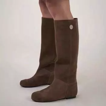 мода Плоские туфли Женские высокие сапоги Туфли на каблуках Брендовые замшевые туфли Женские 2024 Тренд Готика Высокие Теплые повседневные туфли Модные челси Botas Mujer 35