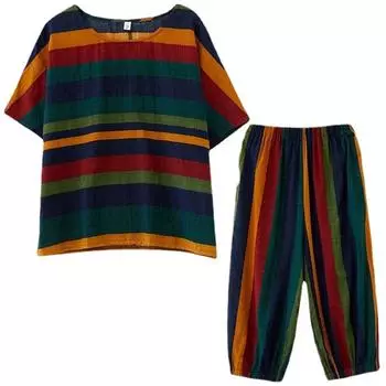 МОДА Плюс Размер Костюм Женский Летний Корейский Стиль Клетчатая Блузка Повседневные Брюки Свободный Костюм Из Двух Частей S