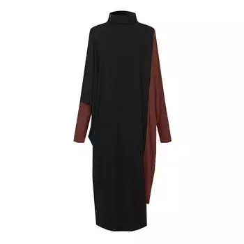 Мода Плюс Размер Стежка Цвет Вязание Длинное Платье Удобное Женское Платье Водолазка Повседневная Одежда M оранжевый