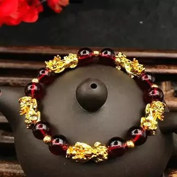 Мода Подходит для различных вечеринок, модных повседневных аксессуаров, удачи, 1 шт., браслет из бисера и богатства, мужской и женский браслет из бисера Pixiu красный