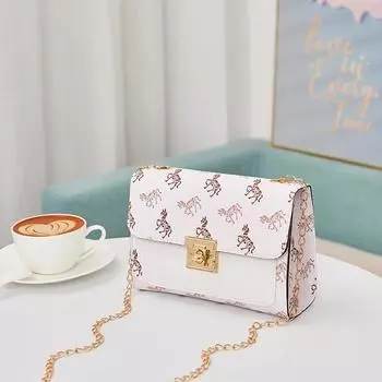 Мода, Принтованная Маленькая Квадратная Сумка 2025 Сумка на Плечо Замок Цепь Кроссбоди Женская Сумка Сумка для Мобильного Телефона белый