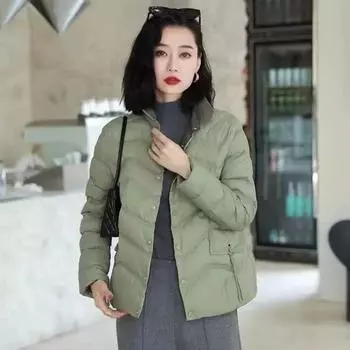 МОДА Простой и модный темперамент Узкий и тонкий пуховик Женский короткий 2024 Новый иностранный стиль маленькая теплая куртка Одежда M чёрный