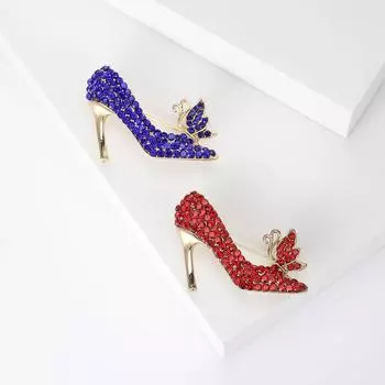 Мода Простые Сплав Стразы Высокие Каблуки Брошь Темперамент Пальто Одежда Аксессуары Булавка красный