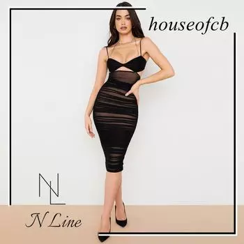 Мода Прямая Покупка House of CB Новое Платье Юбка Вырез Сексуальное Плиссированное Обертывание Груди Платье на Бретелях Black S