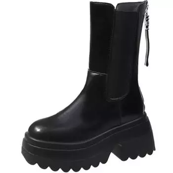 мода PU кожа женская осенняя обувь увеличивающие рост сапоги до середины икры женские 2024 осень мода без застежек женские сапоги женская обувь 34 коричневый