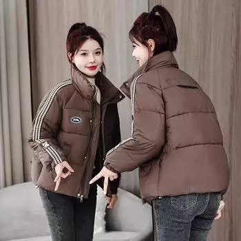 МОДА пуховая хлопковая подкладкаженская зимняя новая 2024 свободная короткая стойка воротник хлопковая подкладка хлебмода повседневная одежда M чёрный