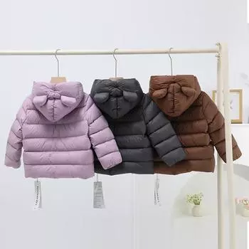 МОДА Пуховик для мальчиков и девочек, новый иностранный стиль, зимняя короткая детская утолщенная 90% утиный пух, средняя детская теплая куртка 80cm чёрный