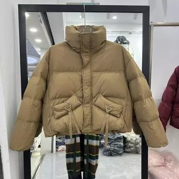 МОДА пуховик с воротником-стойкой женский 2024 зима новый повседневный модный дизайн маленький теплый белый пуховик короткий Одежда S