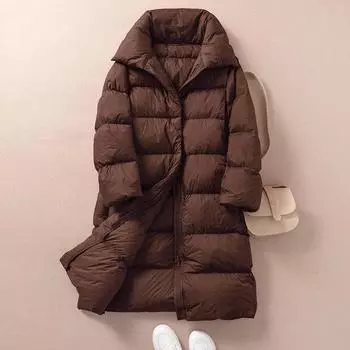 МОДА Пуховик женский 2024 года новый женский плюс длинный выше колена зимняя куртка женская зимняя утепленная свободная большой размер модная одежда M хаки