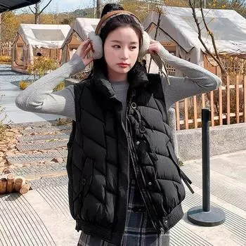 МОДА Пуховый хлопковый жилет женский 2024 осень-зима новый свободный короткий жилет с воротником-стойкой на хлопковой подкладке свободный жилет Одежда M