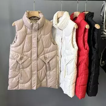 МОДА реальный снимок 2024 осень и зима новый средний и длинный безрукавный хлопковый жилет утолщенный дизайн жилет хлопковый жилет женская одежда M хаки
