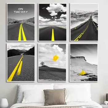 Мода reftro искусство пейзаж холст живопись эстетика шоссе постер офис настенная живопись гостиная украшение дома фреска без рамки 21*30cm No Frame