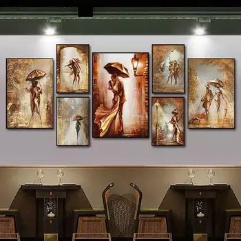 Мода ретро искусство абстрактная фигура холст картина офис настенное искусство романтическая пара постер гостиная украшение дома фреска без рамки 21*30cm No Frame