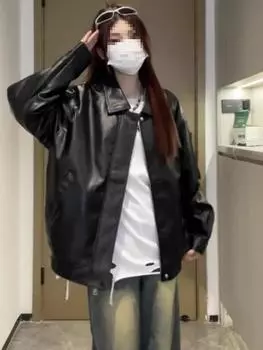 МОДА ретро кожаная куртка женская милая хулиганка красивый локомотив кожаная куртка топ insClothes S чёрный