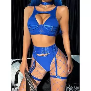 Мода Ретро Лето Новинка Ажурный Прозрачный Сексуальный Цвет На шнуровке Вырез Лоскутное Шитье Сетка Раздельный Комбинезон Комплект Платья Black L