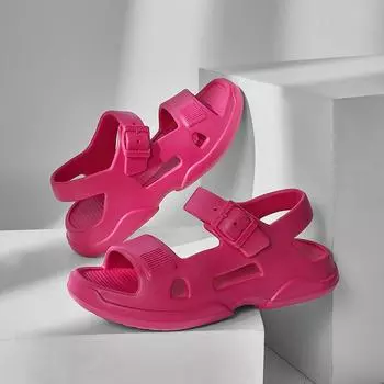 Мода Rimocy 2024 Новые женские сандалии Повседневные сандалии Eva с пряжкой на плоской подошве Пляжные сандалии Удобные легкие нескользящие сандалии для женщин 36-37 чёрный