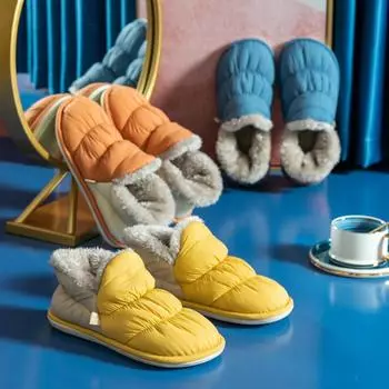 Мода Rimocy 2024 женские домашние тапочки зимние теплые плюшевые водонепроницаемые тапочки женские удобные плоские домашние нескользящие хлопковые туфли 45 36-37 красный