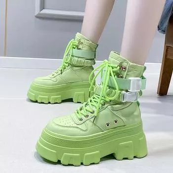 Мода Rimocy Green Punk Chunky Platform Motorcycle Boots Women Autumn Winter Gothic Shoes Woman Thick Bottom Lace Up Ankle Botas Mujer 34 зелёный