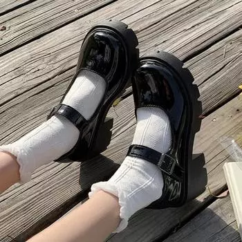 Мода Rimocy Женские Туфли Лолита в японском стиле Винтажные Мягкие Туфли На Платформе С Высоким Каблуком Женские Туфли Мэри Джейн Из Лакированной Кожи Черный 34 бежевый