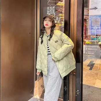 МОДА ромбовидный бейсбольный свитер пуховый хлопковый утеплительженская зима 2024 зимняя тонкая тонкая прилив в стиле Гонконга Одежда M белый