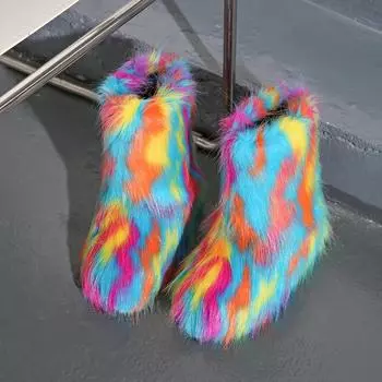 мода Роскошные меховые женские ботильоны на плоской подошве с мехом на платформе Теплая обувь Бренд Зима 2025 Тенденция Дизайнерские женские плюшевые ботильоны Mujer 36