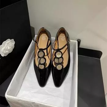мода Роскошные римские туфли женские элегантные туфли на плоской подошве лето 2024 года остроносые туфли в стиле ретро дизайнерское платье прогулочные туфли на плоской подошве 35 чёрный
