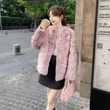 МОДА Розовый легкий роскошный повседневный стиль плюшевая теплая куртка женская осень зима 2024 новый мех интегрированный утолщенный верх одежда S розовый