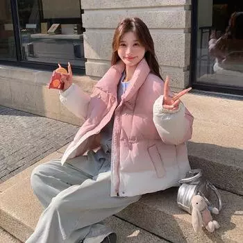 МОДА розовый постепенный переход цвета роговая пряжка 90 белый утиный пуховик женский зима 2024 новый короткий маленький стиль колледжа Одежда S