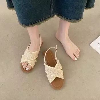 мода RUANDAIЖенские бохо-сандалии 2024 года, летние плоские легкие босоножки Eomen, повседневная обувь, сандалии для женщин Zapatos Mujer 35 бежевый