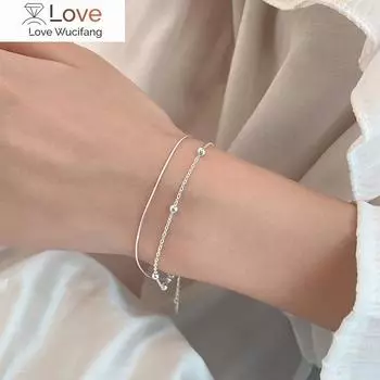 Мода S925 Серебряная змея костяная цепь глянцевые бусины двойной браслет женские ювелирные изделия для свадебной вечеринки подарок