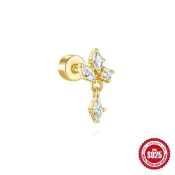 Мода S925 Стерлинговое Серебро Звезда Луна Воздушный Змей Цветок Гладкая Кисточка Плоская Головка Наружная Резьба Пирсинг Козелка Серьга-Пусета