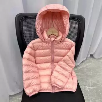МОДА Съемная шапочка Детская легкая тонкая пуховая куртка Для мальчиков и девочек Средняя детская короткая детская тонкая детская одежда Куртка с капюшоном 90cm слоновая кость